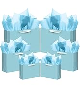 qiqee 10PCS Lake Blue Gift Bags with Ribbon Handles Mulit Assorted Sizes Gift Wide Bags (2pcs Lar...
