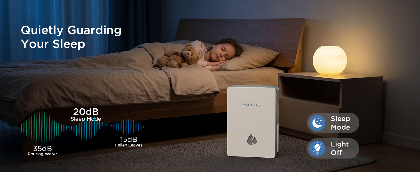 ultra quiet bedroom dehumidifier 20db sleep mode for kids room