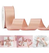 HUIHUANG Rose Pink Ribbon Double Faced Satin Ribbon with Gold Purl 1.5" x 25 Yards Luxury Glitter...