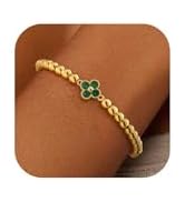 TOSGMY Birthstone Gold Bracelets for Women Non Tarnish Elastic 14K Gold Plated Bead Bracelets Tre...