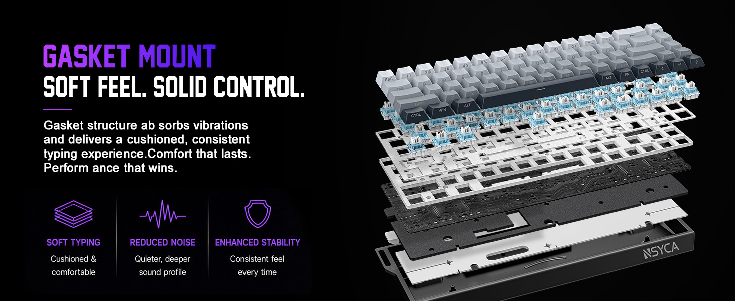 Custom Gasket mechanical keyboard with pre-lubed linear switches and noise reduction