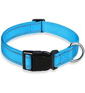 Reflective Dog Collar with Buckle Adjustable Safety Nylon Collars for Small Medium Large Dogs, Sk...