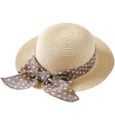 Connectyle Little Girls Straw Hat with Bowknot Summer Beach Sun Protection Hat