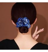 Flower Hair Scrunchies for Women,Rhinestone Elastic Hair Bands,Large Elastic Hair Ties, Sparkling...