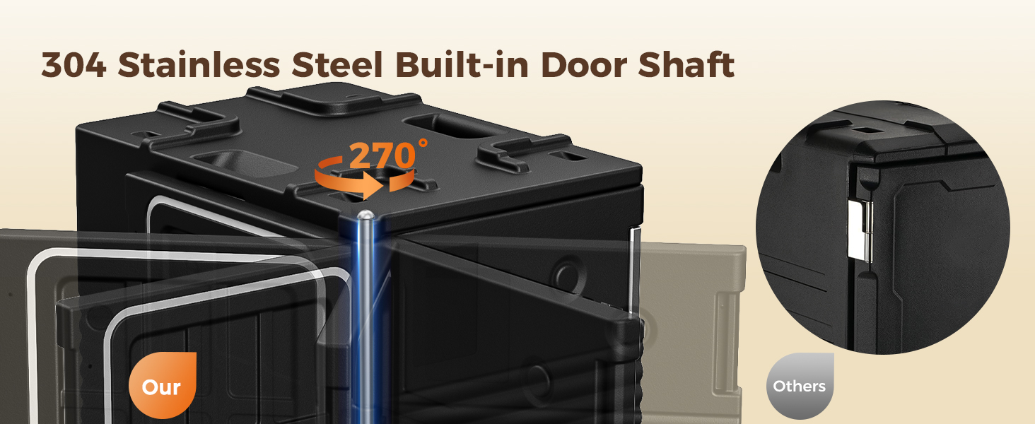 insulated food pan carrier with 304 stainless steel built-in door shaft