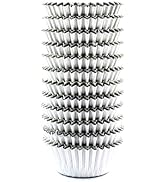 Eoonfirst Mini Foil Cupcake Liners Thanksgiving Muffin Paper Baking Cups 300 Pcs (Silver)