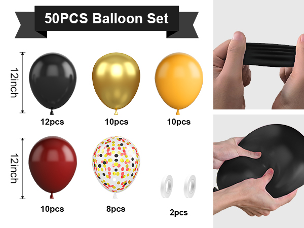 Black Burgundy Gold Balloon, 12 Inches 50 Pcs Burgundy and Gold Balloons Set