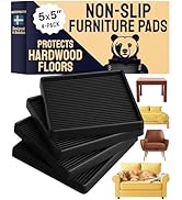 CasterMaster Non-Slip Furniture Pads for Hardwood Floors - 5 in x 5 in Pack of 4 - Black - Heavy-...