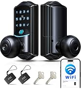 Veise VE028 WiFi Fingerprint Smart Door Lock with Knob Handle, Matte Black | Remote App, Voice Co...