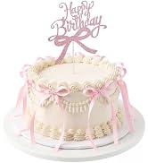 Bow Cake Toppers 18 PCS Pink Ribbon Bows for Cake with 1 PCS Happy Birthday Cakes Topper Coquette...