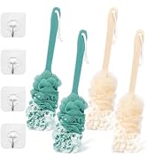 4Pack Back Scrubber for Shower Loofah with Long Handle, Shower Brush for Body, 17? Loofah on a St...