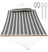 GAFETE Hammock 2 Person Quilted Fabric Hammocks for Outside, Double 12ft Hammocks with Spreader B...