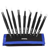 Precision Tweezers Set, XOOL 9 PCS ESD Tweezers Set, Anti-Static Stainless Steel Tweezers Kit, No...