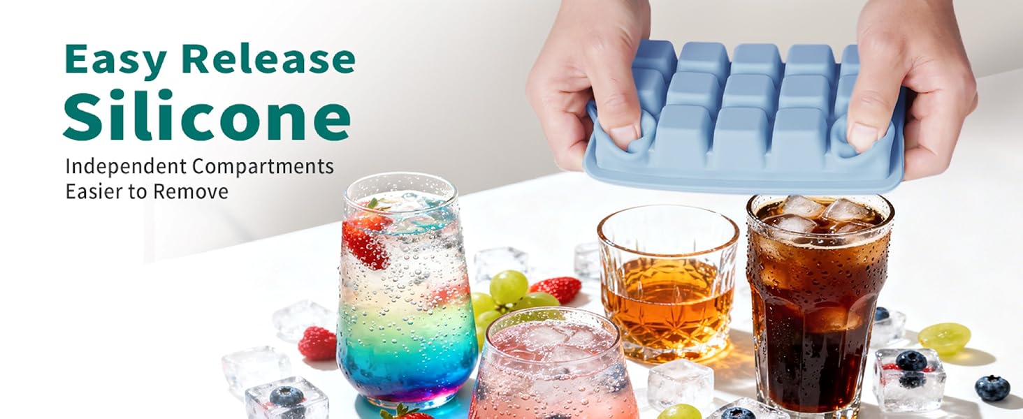 easy release silicone ice cube tray,jush press the independent bottom.