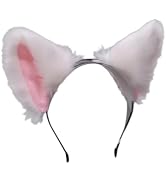 Junfamilee White Pink Cute Cat Ears Headband with Bells for Female Cat Lovers and Cosplay Enthusi...
