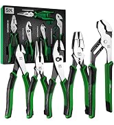 SK 5-Piece Pliers Set, 8" Long Nose Pliers, 9.5" Linesman Pliers, 8" Slip Joint Pliers, 8" Diagon...