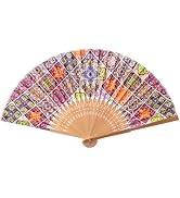 Salutto Hand Fan Bamboo Printed Pattern Folding Fan For Party Wedding Gift Glazed Tile