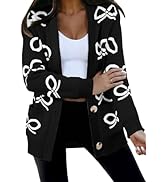Astylish Womens Open Front Long Sleeve Cardigan Sweaters Bow Pattern Outwear Coat with Pockets