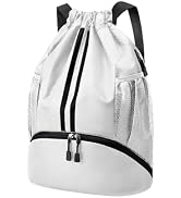 Hoedia Drawstring Backpack for Swim, Sports Gym Bag Beach Cinch with Shoes Compartment and Wet Pr...