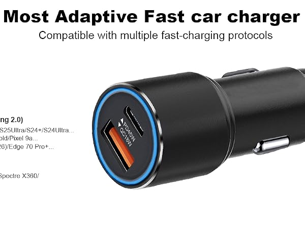 Dual Port Fast Car Charger and Cable