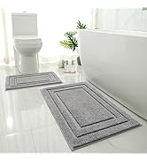 HOMEIDEAS Bathroom Rugs Sets 2 Piece, Super Soft and Absorbent Non Slip Microfiber Machine Washab...