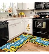 Yovirinto Sunflowers Kitchen Rugs and Mats Sets of 2, Non Skid Washable Absorbent Microfiber Suns...