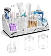 MSBRCH Bathroom Organizer Countertop, White Marble Toothbrush Holders for Bathrooms with 3PCS Qti...