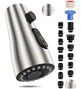 Hibbent Stainless Steel Pull Down Spray Head Replacement with 15 Adapters, 3-Function Kitchen Fau...