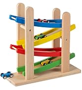 Play22 Wooden Car Ramps Race - 4 Level Toy Car Ramp Race Track Includes 4 Wooden Toy Cars - My Fi...