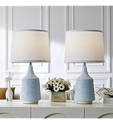 LTGSRC Sky Blue Ceramic Table Lamps Set of 2, 18.5" Modern Bedside Lamps for Night Stands, Classi...