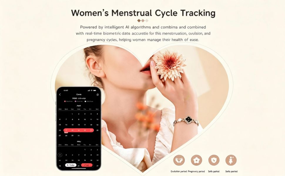 Women clover smart bracelet for menstrual cycle tracking sync mobile app