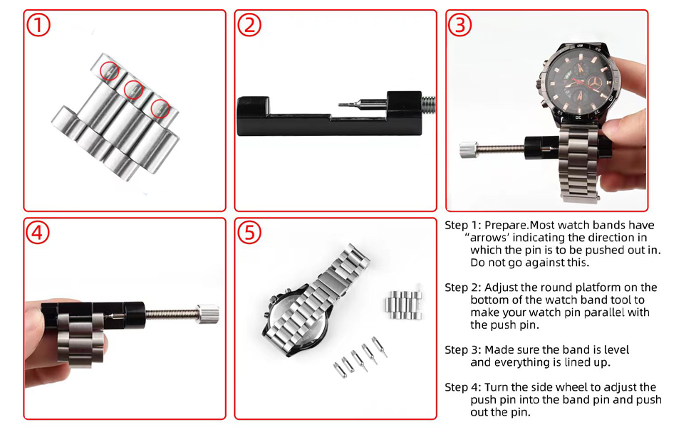 Watch Repair Tool Kit for Battery Replacement, Strap Adjustment Resizing, Watch Link Pin Remover