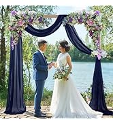 FUHSY Wedding Arch Draping Fabric Navy Blue Arch Drapes 20FT 1 Panel Sheer Wedding Arch Backdrop ...