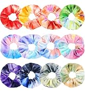 IVARYSS Scrunchies for Girls, 12 Pcs Tie Dye Velvet Scrunchies for Hair, Soft Rainbow Ponytail Ho...