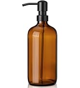 zuxzmj Amber Glass Soap Dispenser with 304 Stainless Steel Pump 17 oz for Kitchen Dish Soap and B...