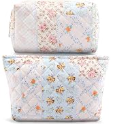 2Pcs Small Makeup Bag Quilted Cosmetic Bag Flower Pencil Case Travel Makeup Bag Set for Women Cut...