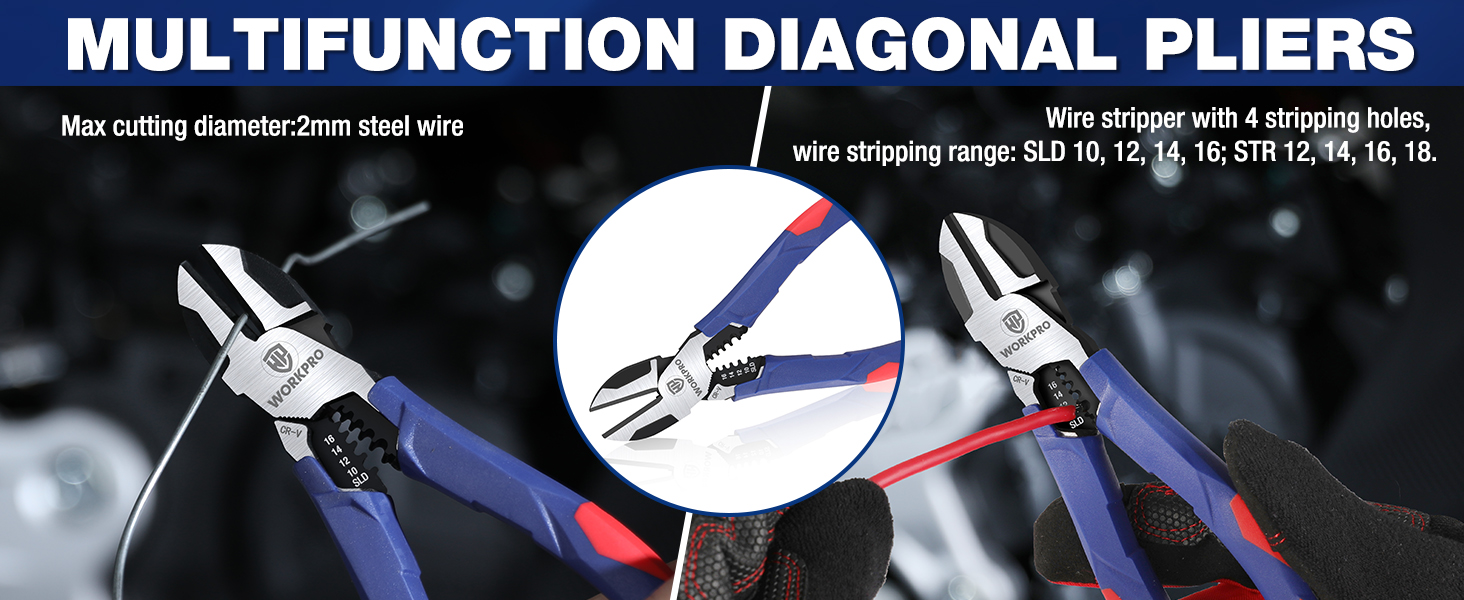 WORKPRO 7.5 Inch Diagonal Cutting Pliers CRV Steel Wire Cutters with Wire Stripper