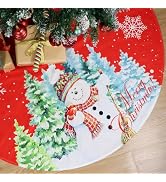 48 inches Red Christmas Tree Skirt Snowman Xmas Tree Skirt with Snowflake for Christmas Decorations