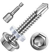Mywish 200pcs #12×1-1/4" Self Tapping Screws, 410 Stainless Steel Self Tapping Tek Screws, Hex Wa...