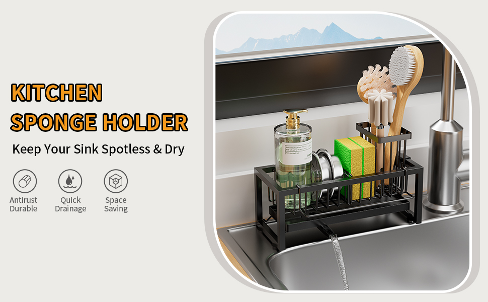 Kitchen sink sponge holder with drain tray