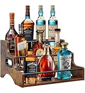 AT-VALY 3-Tier Liquor Bottle Display Shelf, Iron&MDF Countertop Wine Rack, Liquor Cabinet for Hom...