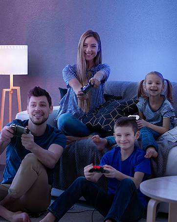 A family playing games with a controller