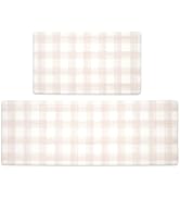 FRESHMINT Modern Farmhouse Plaid 2 Piece Set Kitchen Mats for Floor Anti Fatigue Waterproof & Non...
