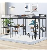 INCLAKE L Shaped Metal Loft Bed with 2 Desk, Twin Size Loft Bed with Safety Guardrail and 2 Ladde...