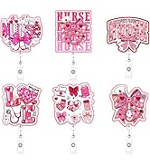 Valentine's Day Nurse Badge Reel - Cosmisun 6 Pcs Bow Love Heart Badge Reels Retractable Glitter ...