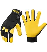 DULFINE Cow Leather Mechanic Work Gloves for Men & Women,Flexible Breathable Fit-Padded Knuckles,...
