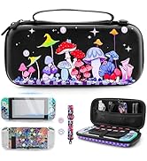 RHOTALL Colorful Mushrooms Carrying Case for Nintendo Switch,8 in 1 Accessories Kit Set Travel Ca...