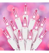 Pink Christmas String Lights, 50 Count 12 Feet Incandescent Bulb Mini Valentine's Lights, Waterpr...