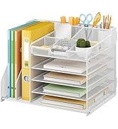 Lavatino 5-Tier Desk Organizer with 2 File Holders, Metal Adjustable Paper Letter Tray for Office...