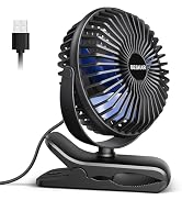 BESKAR USB Clip on Fan, Portable Small Fan with Cord Powered, 3 Speeds Strong Airflow, with Sturd...